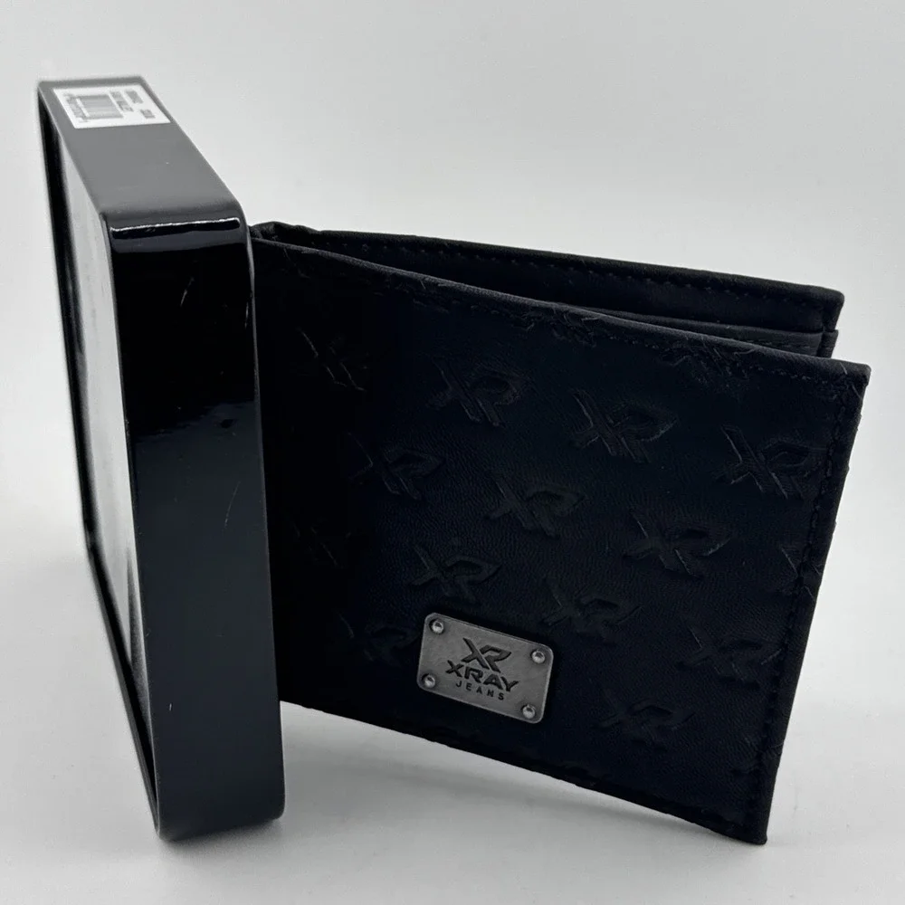 XRAY JEANS Mens Black Bifold Wallet Logo Pattern Credit Card XRMW-02